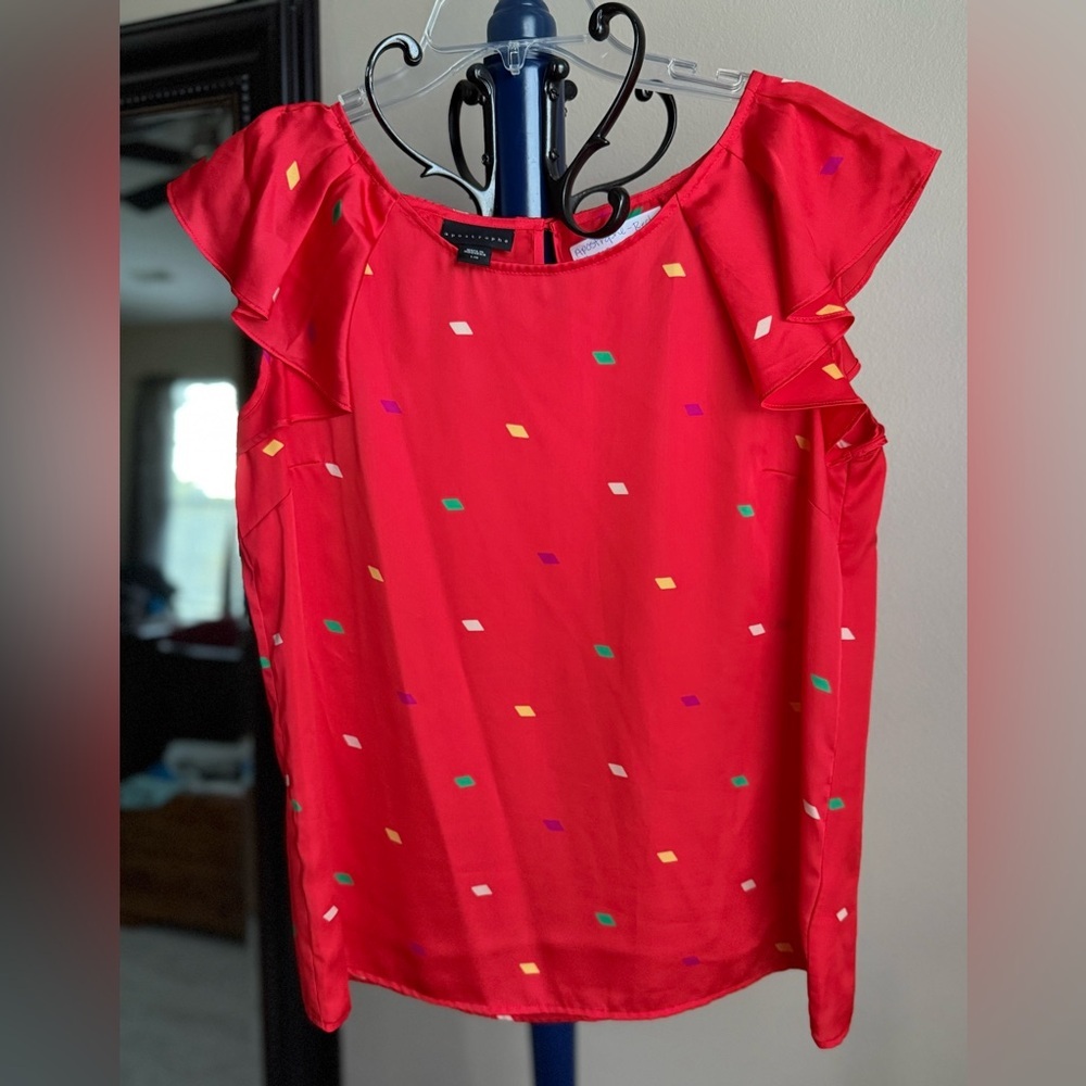 Apostrophe Women's Red Ruffle Sleeve Blouse, Size Large